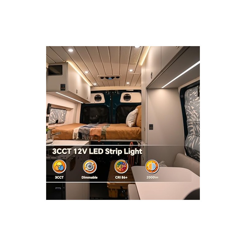 3CCT Flexible 16.4ft LED Strip Light with 12V CCT Switchable