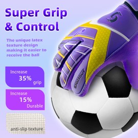 Sportout Kids Goalkeeper Gloves, Soccer Gloves with Double Wrist Protection and Non-Slip Wear Resistant Latex Material to Prevent Injuries (Purple, Size 7 Suitable for 12 to 14 Years Old)