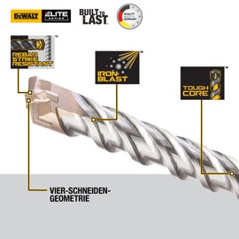 Dewalt SDS-Plus Elite Hammerbohrer DT8982 (18x250x200 mm, mit Vier-Schneiden-Geometrie, Vollhartmetall-Kopf & Iron Blast Technologie, für den Einsatz in Beton, Mauerwerk, Natur- & Kunststein)
