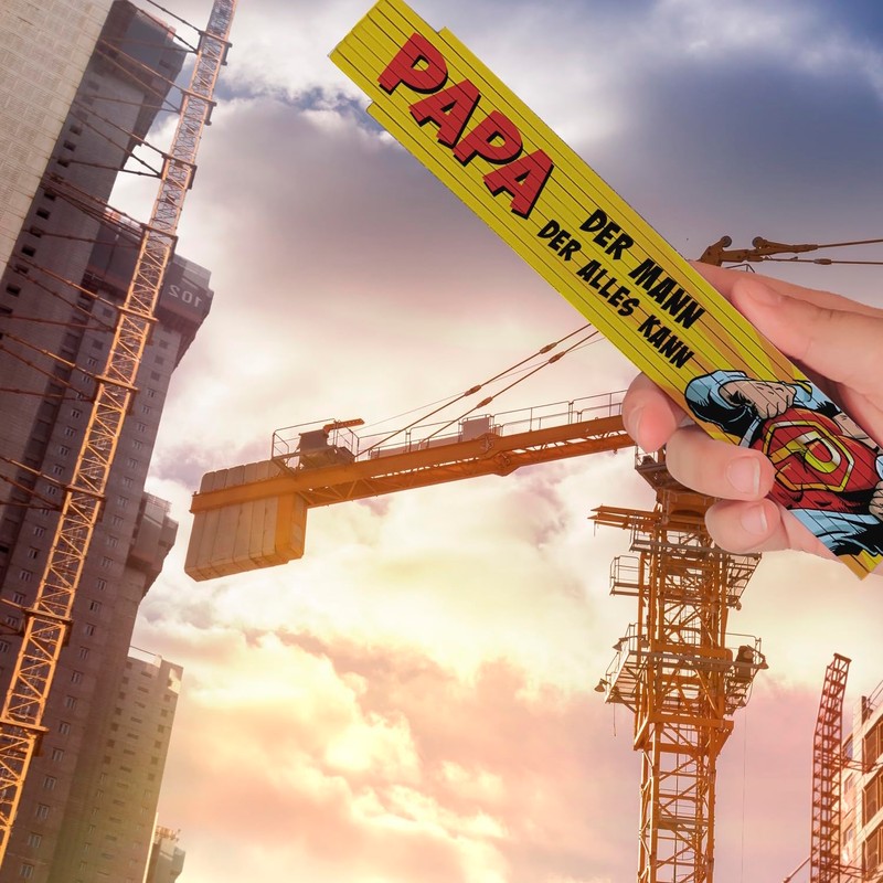 Wooden Meter Stick with Superhero Design and Saying "Papa Der