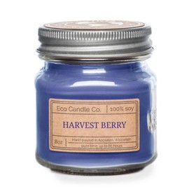 Eco Candle Co. Mason Jar Candle, Harvest Berry, 8 oz. -Scents of Berries, Spices & Buttery Syrup - 100% Soy Wax, No Lead, Kraft Label & Antiqued Pewter Lid, Hand Poured, Midwest Grown Soybeans