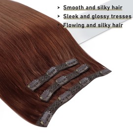 Sunny Hair Clip in Hair Extensions Straight Human Hair Clip in Extensions Remy Clip in Hair Extensions Real Human Hair Extensions Clip ins Dark Auburn Color 33 16inch