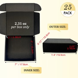 SZYANGDA Small Shipping Boxes 7x6x2, Set of 25, Black Corrugated Cardboard Box Mailer (YD762-25BK)