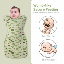 Premium Soft Cotton Swaddle Blanket Sleep Sack Arms Up 2 Packs 6-12 Months, Hands Up 3-Way Transitions to Arms-Free Wearable Sleeping Sack Bag for Babies Boys Girls Snug Fit Calms Startle Reflex