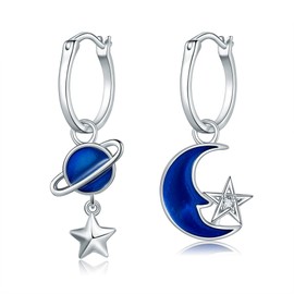 ONEFINITY Moon And Star Earrings 925 Sterling Silver Mismatched Planet Earrings Dangle Celestial Earrings Space Jewellery Gifts For Women
