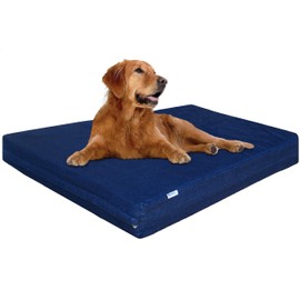 Dogbed4less Extra Large Orthopedic Memory Foam Dog Bed for Large Dogs with Durable Waterproof Internal Case, Removable Washable Denim Cover and Bonus Pet Bed Cover, 47X29X4 Fits 48X30 Dog Crate, Blue