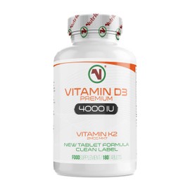 Nutriodol Vitamin D3 4000 IU with Free 2mcg K2 MK7 All Trans – (6 Months) 180 x High Strength Vitamin D Tablets – Immune System D Supplement for Men and Women – VIT D3 As Cholecalciferol