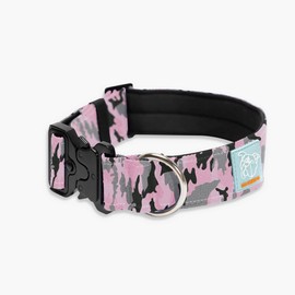 DF Co. Tactical Dog Collar | Comfortable & Secure with Quick Release Clip Buckle and Heavy Duty D-Ring | Soft Padded Neoprene, Chafe Resistant, Night-Time Visibility | Pink Camo, Size L/XL