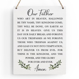 BELLOWDEER Christian Bible Verses Wall Decor Our Father Prayer Wall Decor The Lords Prayer Wooden Hanging Sign Scripture Wall Art for Home Living Room Bedroom Home Wall Decor 8x10 Inches Religious Gift