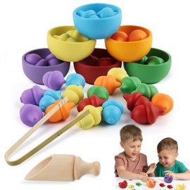 dellyy Montessori Toy from 1 Year, 26 Pieces Different Coloured Acorns Wooden Sorting Toy, Sensory Toy for Colour Sorting and Counting, Gift from 2 3 4 5 Years