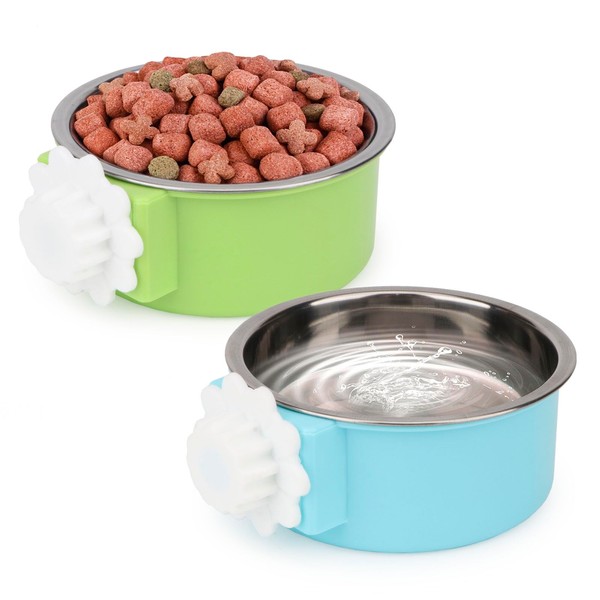 Reshiho Crate Dog Bowl,Removable Stainless Steel Kennel Water Hanging Food