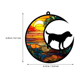 DEARMAMY Dog Stained Glass Dog Memorial Dog on Moon Stained Glass Window Hanging Pendant Decor Pet Loss B
