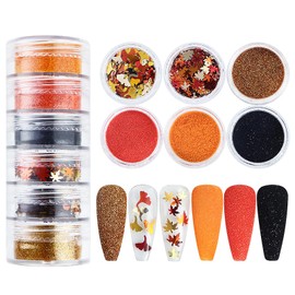 3D Holographic Glitter Fall Nail Art Maple Leaf Nail Art Glitters Sequins Flakes Nail Charms Autumn Leaf Nail Glitter Flakes for Women Thanksgiving Acrylic Nails Decor 6 Girds