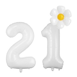 YFHVJTKO 32 Inch White Number 21 Daisy Balloons Set，21th Birthday Party Decorations, 21 Daisy Balloons, Daisy Foil Balloons for Party, Birthday, Baby Shower, Wedding Décor,Daisy Party Supplies 21