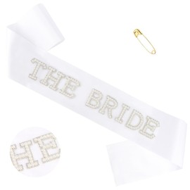 KICOSY Pearl The Bride Sash - Adjustable & Ironable - Ideal for Bachelorette, Engagement Party, Bridal Shower & Wedding