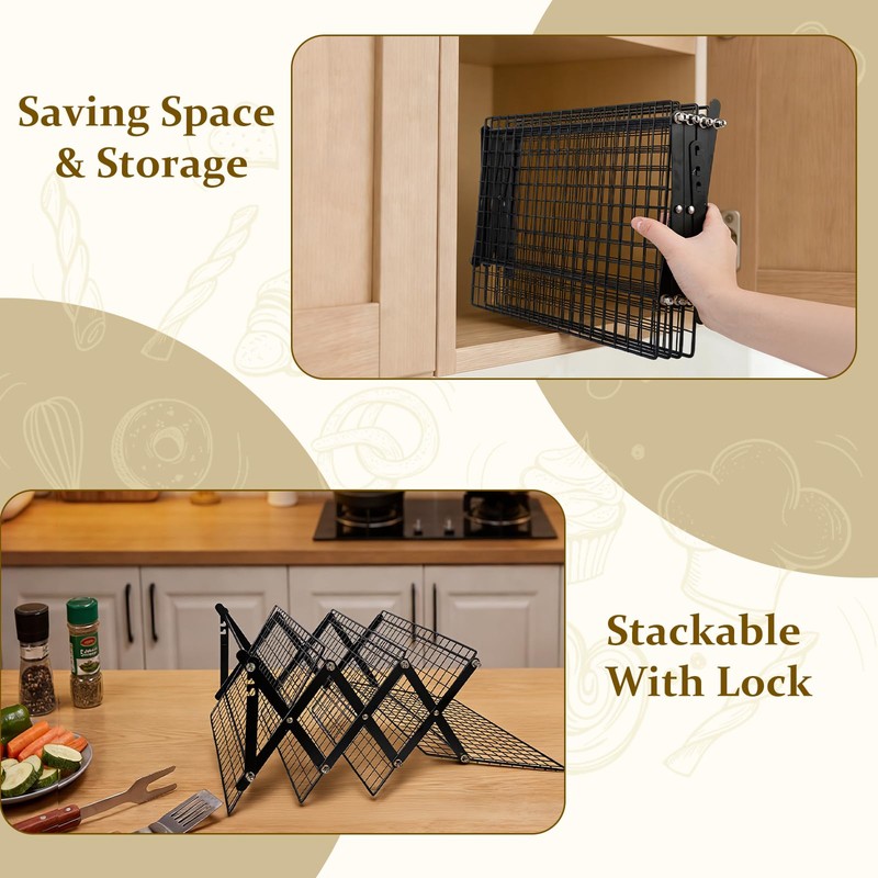 4 Tier Collapsible Cooling Rack, Adjustable Stackable Stainless Steel Baking