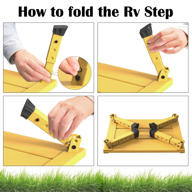 Marudina Large Platform RV Steps, 3-Level Adjustable Height Aluminum Folding