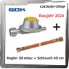 Vehicle Regulator 30 mbar + Hose 40 cm, Caravan, Motorhome,