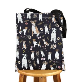 MYSOMY Jack Russell Terrier Tote Bag Jack Russell Lover Gift Jack Russell Mom Gift Jack Russell Dog Shoulder Bag (Beige Brown dog UK)