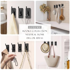 KINGXBAR, Luxury Adehesive Towel Hooks for Wall, Heavy Duty Coat Hook for Hanging Jacket,Towel, Robe, Loofah, in Kitchen, Bathroom (4,Black)
