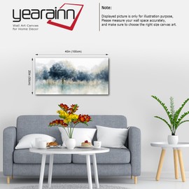 Foggy Forest Canvas Wall Art - Indigo Blue Abstract Trees Pictures for Wall Decor Nature Canvas Painting Modern Printing Artwork for Living Room Bedroom Home Office Wall Decoration 20" x 40"