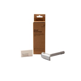Noya Unisex Safety Razor Metal Silver for a Skin-Friendly Zero Waste Shave with 5 Blades for Face and Body