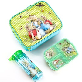 Zawadi Global Peter Rabbit Kids Childrens Lunch Box Set – Insulated Lunch Bag, Multicompartment Lunch Box & 580ml Water Bottle - School Travel Lunch Food Set, BPA Free