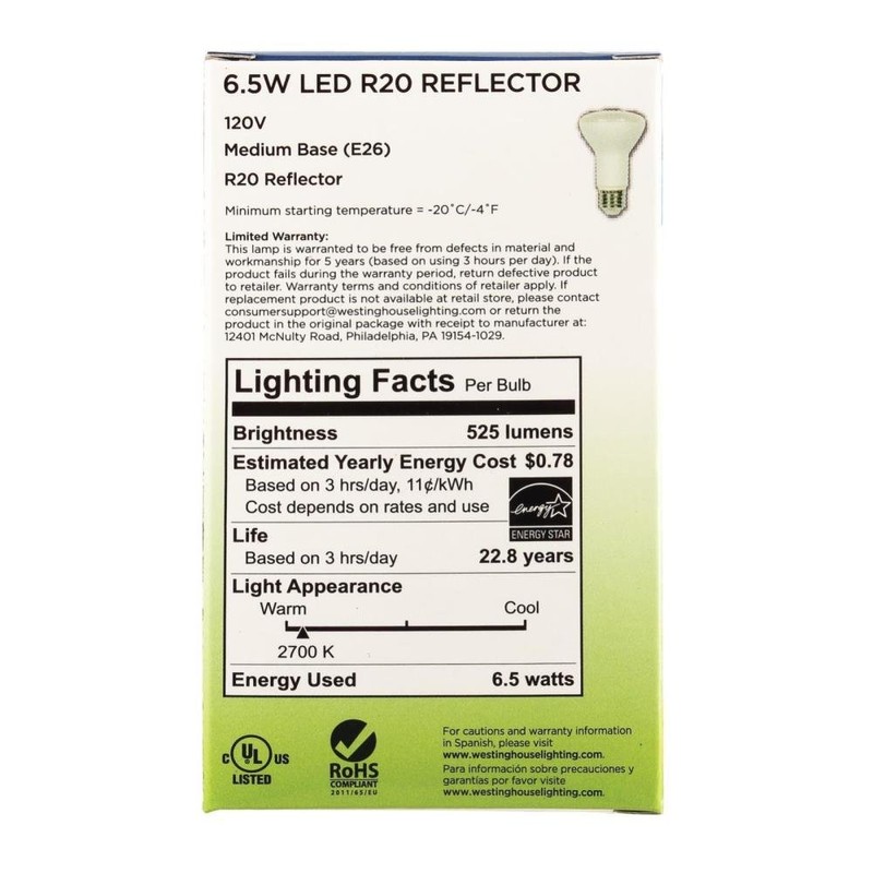 Westinghouse Lighting 5305020 50-Watt Equivalent R20 Flood Dimmable Soft White