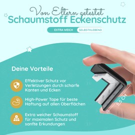 Eckenschutz Kantenschutz Baby - 12 Stück extra weiche Schaumstoff Tischkantenschutz Ecken für Kinder - Selbstklebender Tischeckenschutz Baby, Kantenschutz (Schwarz)
