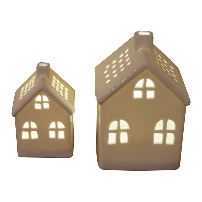 khevga Christmas Decoration House Tealight or LED Ceramic Set of