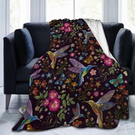 Putxubio Hummingbird Gifts for Women Flower Throw Blanket Bird Gifts for Women Mom Girls, Floral Decor for Home Bedroom Living Room 50"x60"