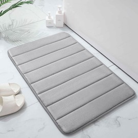 OLANLY Memory Foam Soft Bath Mats Non-Slip Absorbent Bathroom Rugs Rubber Back Runner Mat for Kitchen Bathroom Floors 24" x 47", Grey