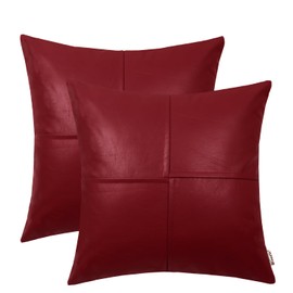 BRAWARM Faux Leather Throw Pillow Covers 18 X 18 Inches, Deep Red Leather Pillow Covers Pack of 2, Hand Stitched Leather Decorative Throw Pillows for Couch Sofa Bed Living Room Home Garden
