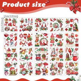 Honoson 20 Sheets Christmas Rub on Transfers for Crafts and Furniture Vintage Christmas Rub on Transfer Sticker Red Santa Claus Cardinal Xmas Decal for Paper DIY Home Decor, 5.9x5.9inch (Classic)