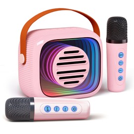 YOFITS YF96 Mini Karaoke Machine for Kids - Built-in Phone Holder, Portable KTV Microphone Speaker, 7 Fun Sound Effects, Bluetooth, Type-C Charging, Perfect for Family Singing Pink
