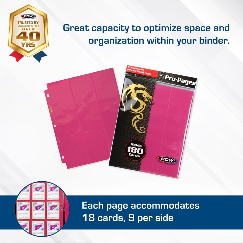 BCW Double-Sided 9-Pocket Pages Holder - 10 Pink Pages |