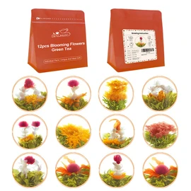 LWXLJMJZC－12 Unique Varieties Blooming Green Tea Ball | Jasmine Flowering Tea | Individual Pack with Flowers－Gifts For Tea Lovers