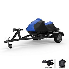 Weatherproof Jet Ski Covers for SEA DOO GTX 4-TEC 2002-2005 - Gray/Black Color - All Weather - Trailerable - Protects from Rain, Sun, UV Rays, and More! Includes Trailer Straps and Storage Bag