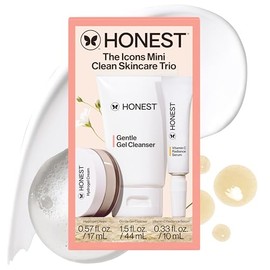 Honest Beauty Trío de cuidado de la piel The Icons | Mini crema de hidrogel, gel limpiador suave, suero radiante de vitamina C | Verificado por EWG, v