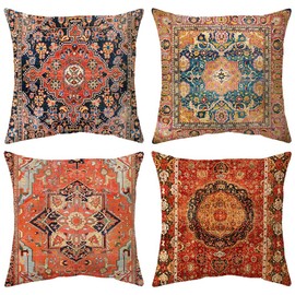 Hykiee Cushion Covers Exotic Red 45x45cm Set of 4, Decorative Square Soft Throw Pillow Cases, Double-sides Printed Bohemian Cushion Protectors for Living Room Sofa Bedroom Outdoor Garden Furniture 18"