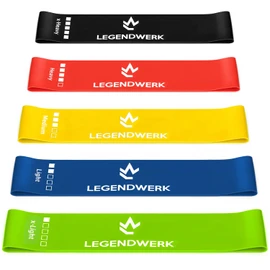 Legendwerk® Set of 5 Resistance Hip Bands - Premium Fitness Band in Various Strengths - Resistance Bands for Fitness, Workout and Rehabilitation - Colourful Loops (Blue, Yellow, Black, Red, Green)