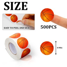 500 Pcs 1" Basketball Stickers Roll, Self-Adhesive Sports Ball Decals for Party Decor, Gift Bag Seals, Team Supplies, and DIY Crafts