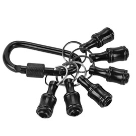 6Pcs Hex Shank Screwdriver Bits Holder, 1/4 inch Aluminum Alloy Drill Bit Holder Keychain Set Quick-Change Extension Screw Socket Adapter with Black Carabiner, Black