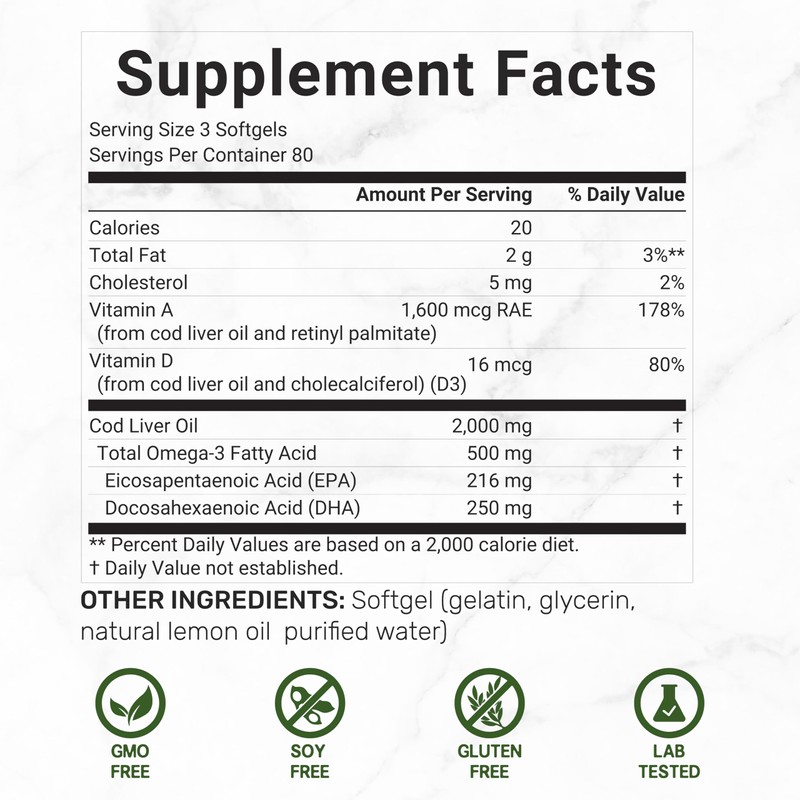 Wild Caught Cod Liver Oil 2,000mg Per Serving, 240 Softgels