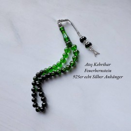 kehribar tesbih - prayer chain - TESBIH with engraving, 33 beads, 925 real silver chain pendant, handmade, direct shipping from Offenbach