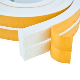 High Density Foam Weather Stripping Door Seal Strip Insulation Tape Roll for Insulating Door Frame, Window, Air Conditioner | Self Adhesive Sealing Weatherstrip (White, 1 in 3/4 in x 13 Ft)