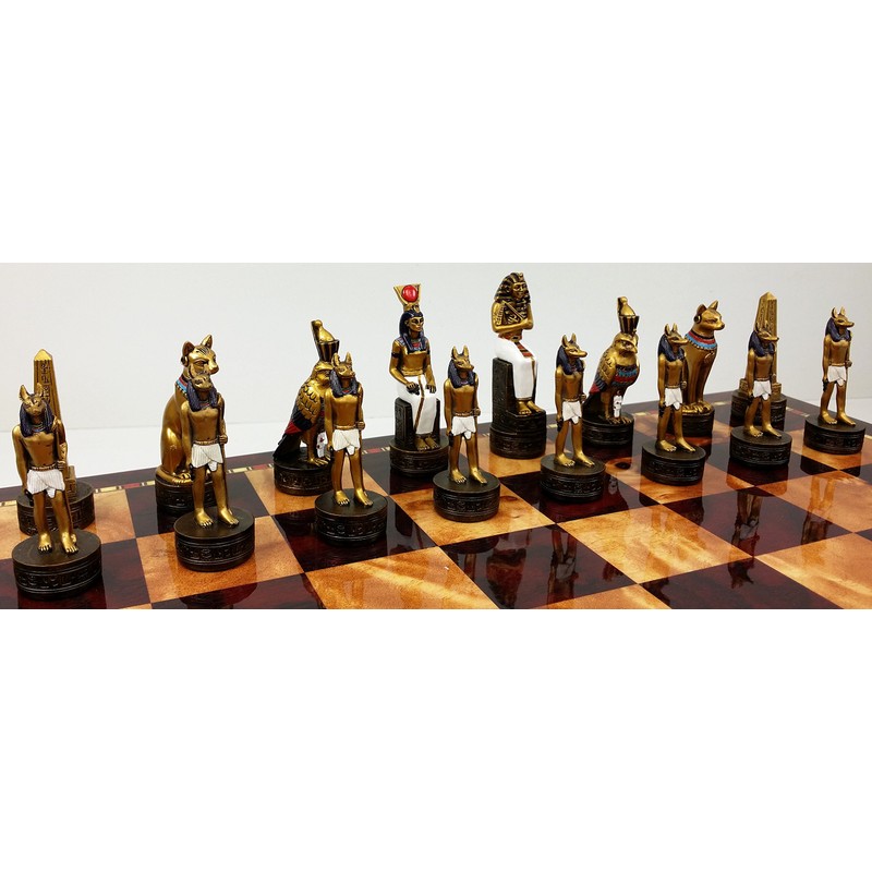 Egyptian Anubis Gold & Silver Chess Men Set W/ Colour