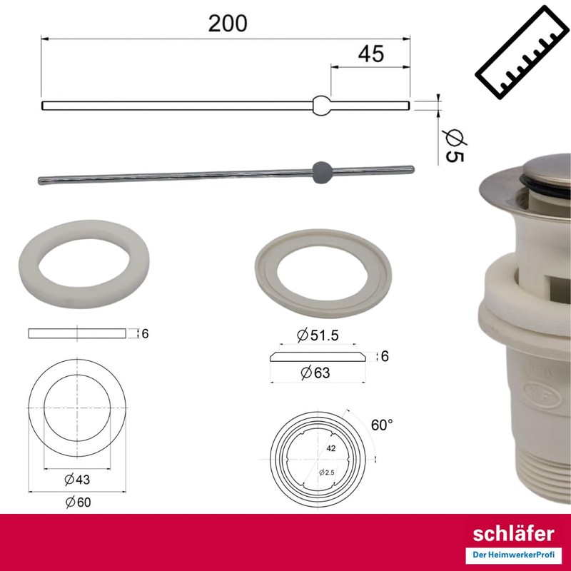 Schläfer 40510020 | Universal Siphon Drain for Sink and Bidet