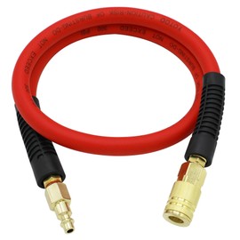 YOTOO Hybrid Lead-in Air Hose 3/8-Inch by 3-Feet 300 PSI Heavy Duty, Lightweight, Kink Resistant, All-Weather Flexibility with Bend Restrictors, 1/4" Industrial Quick Coupler and Plug, Red