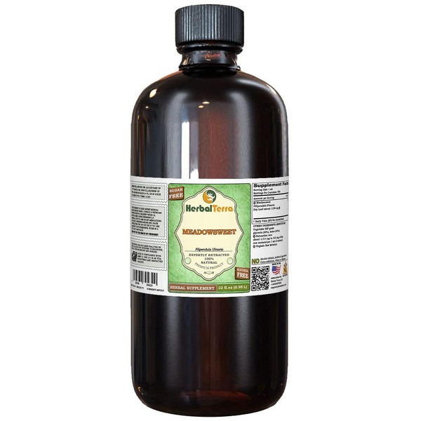 Meadowsweet (Filipendula Ulmaria) Glycerite, Organic Dried Herb Alcohol-FREE Liquid Extract (Brand name: HerbalTerra, Proudly made in USA) 32 fl.oz (0.95 l)
